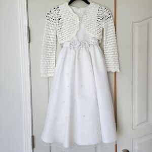 Flower Girl or First Communion Dress with Handmade Crochet Cardigan 8